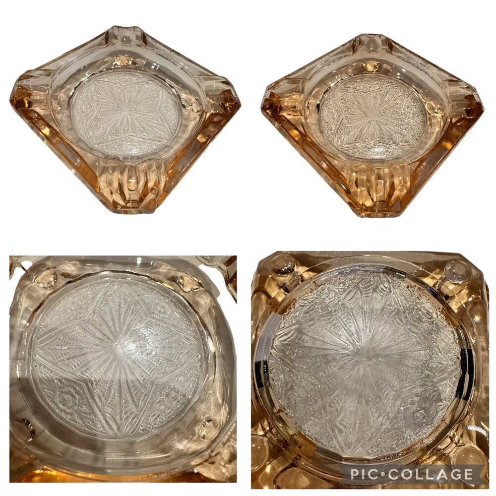 2 Depression Glass Ashtrays Jeanette Adam Pink Trinkets Jewelry Set of 2 Vintage - Picture 15 of 16